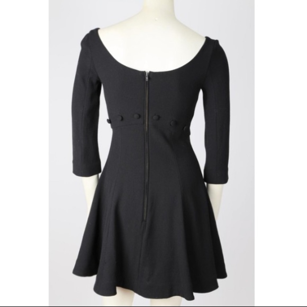 Rachel Zoe 3/4 Length Sleeve Black Wool Fit & Flare Dress Button Detail | 2 - Picture 7 of 8